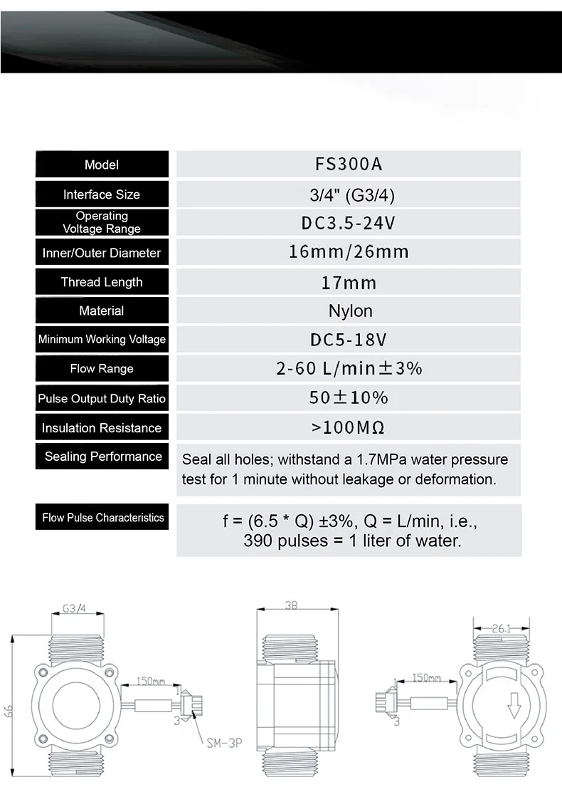 YF-S201 Hall Flow Sensors Water Flow Sensor Hall Effect Liquid Meter G1/2 1/2 In