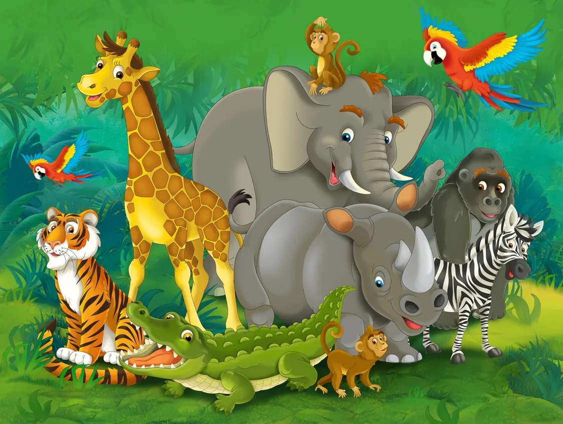 Cartoon Jungle Safari Animal Zoo Elephant Baby Shower Photo Background Sfondo Per Feste Di Alta Qualità