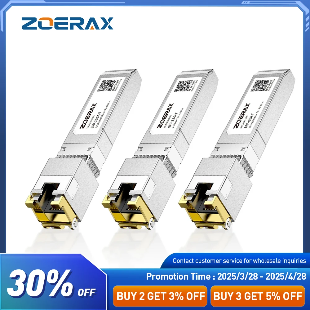 ZOERAX 10G/2.5/1.25G GBASE-T SFP+ to RJ45 CAT.6a Transceiver Module Auto-Negotiation Ethernet Module SFP+ Copper Cable Adapter