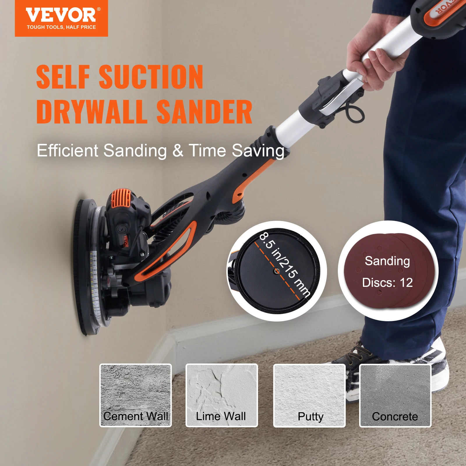 850W Drywall Sander Brush Motor Electric Adjustable Variable Speed with Self-Suction Handle Wall Grinder Sander Machine electric grinder,electric sander