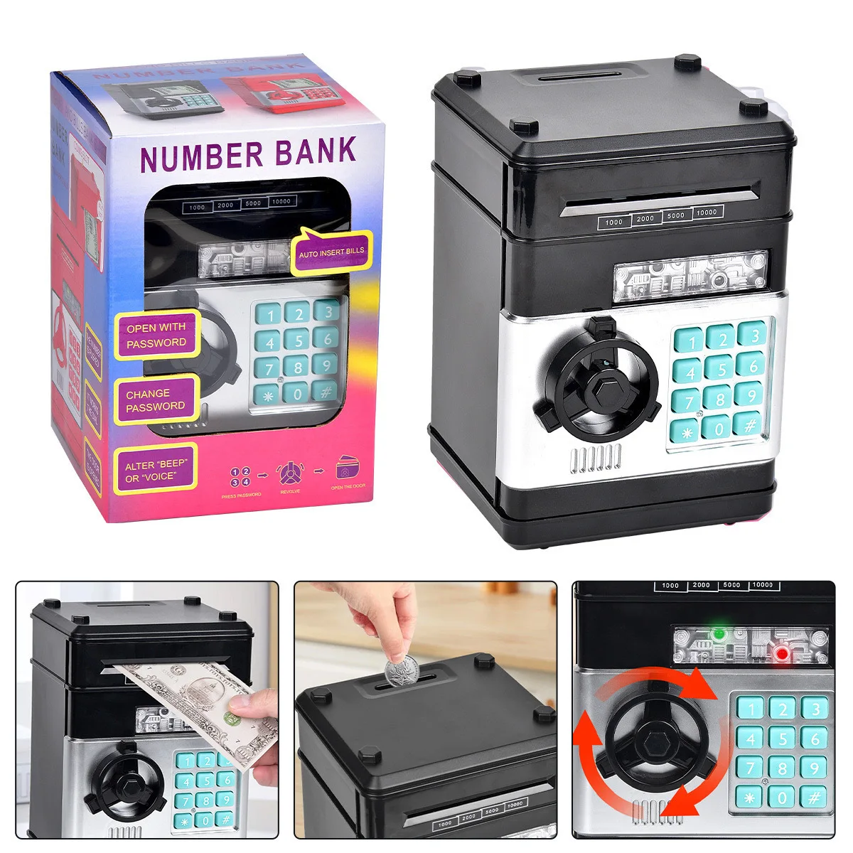 Children's Money Bank Automatic Coin Rolling Feature Savings Deposit Function