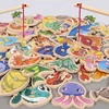 Wooden Fishing Game Cartoon Marine Life Cognition Fish Rod Magnetic Toys for Children Early Educational Parent-child Interactive 1