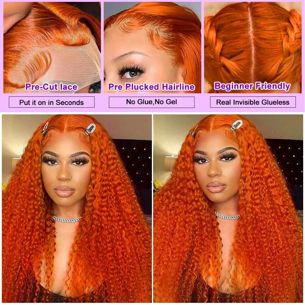8-22Inch Deep Wave Bob Ginger Orange Lace Front Wigs Bob Human Hair Wig 14 Inch Orange13x4 Deep Wave Lace Frontal Bob Wigs Human 5