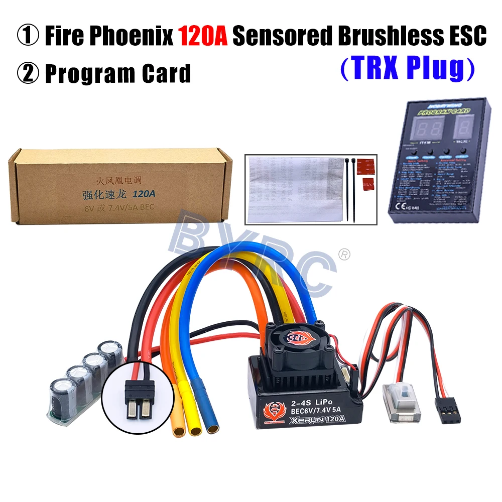 Fire Phoenix RC 120A Sensored Brushless ESC & LED Program Card Combo Set  for 1/10 1/12 Buggy Touring Car
