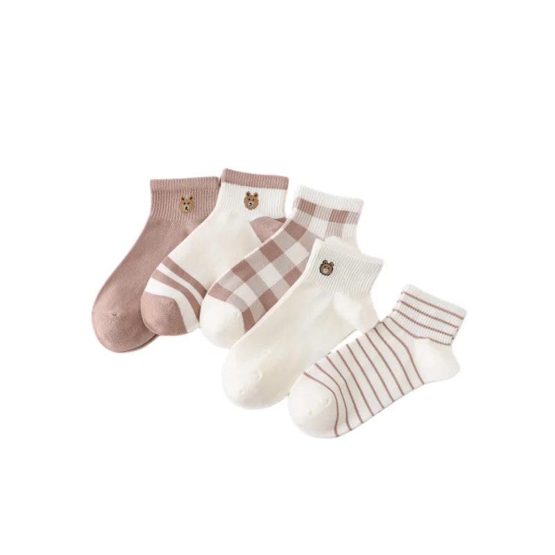 여성용 짧은 양말, 얇은 인스타그램 타이드 카키 면 양말, 낮은 얕은 보트 양말, 용수철 및 여름, 10 켤레