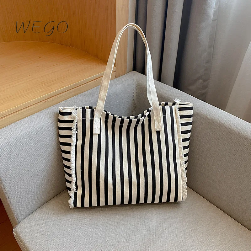 

Popular Stripe Tote Bags Casual Canvas Women's 2023 New Handle Crossbody Casual One Shoulder Tote Bags Female Handbags