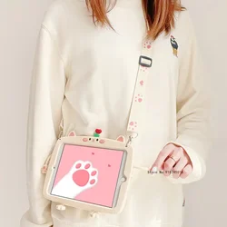 Adorable Cat Kids Tablet Case with Stand - Durable Rubber Protection for Xiaomi and RedMi Tablets (Flower Cat-Strap)