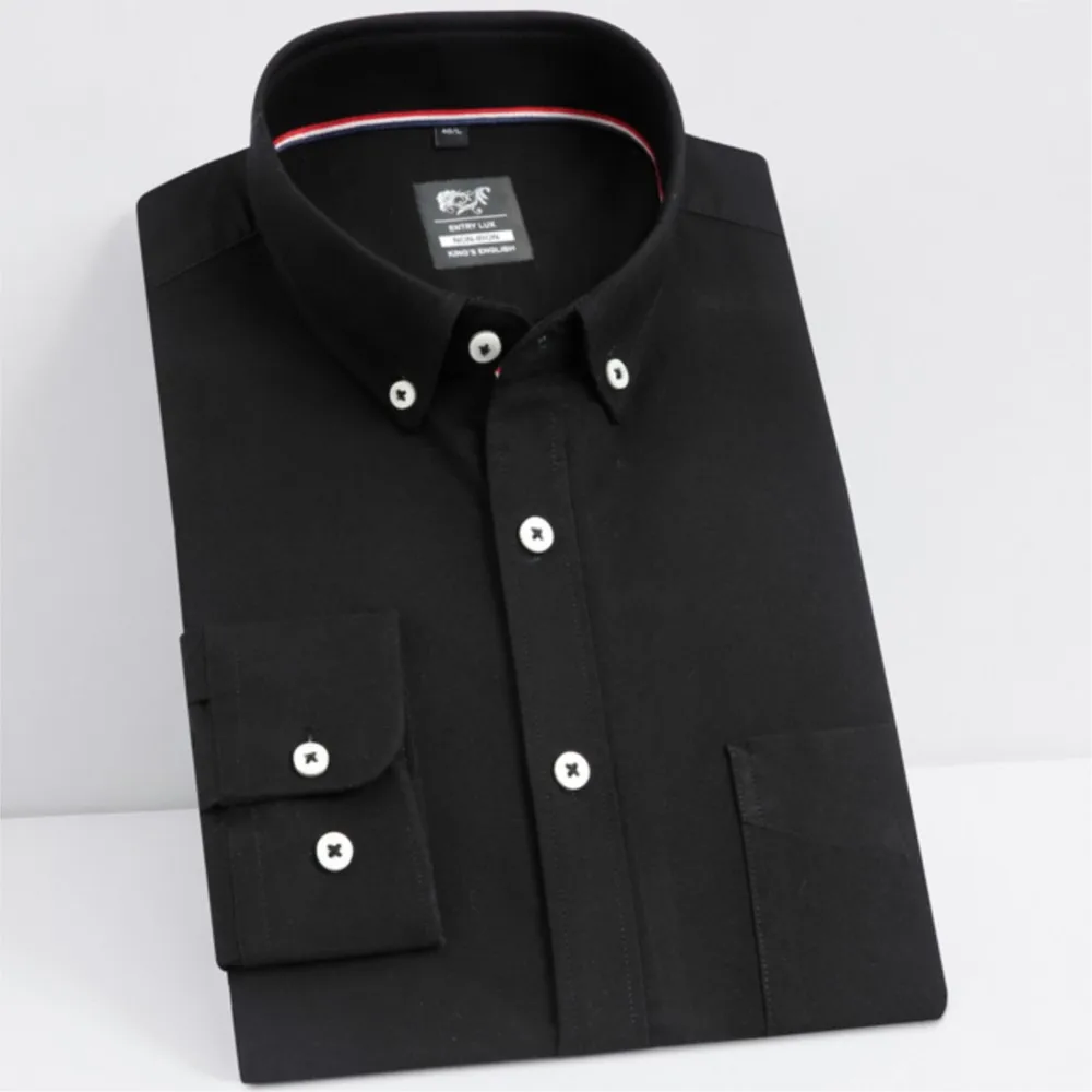 Cotton Men's Long Sleeve Oxford Casual Black Shirts Front Patch Chest Pocket Button-down Collar Thick Work Business Shirt metal tool chest 3 drawers black