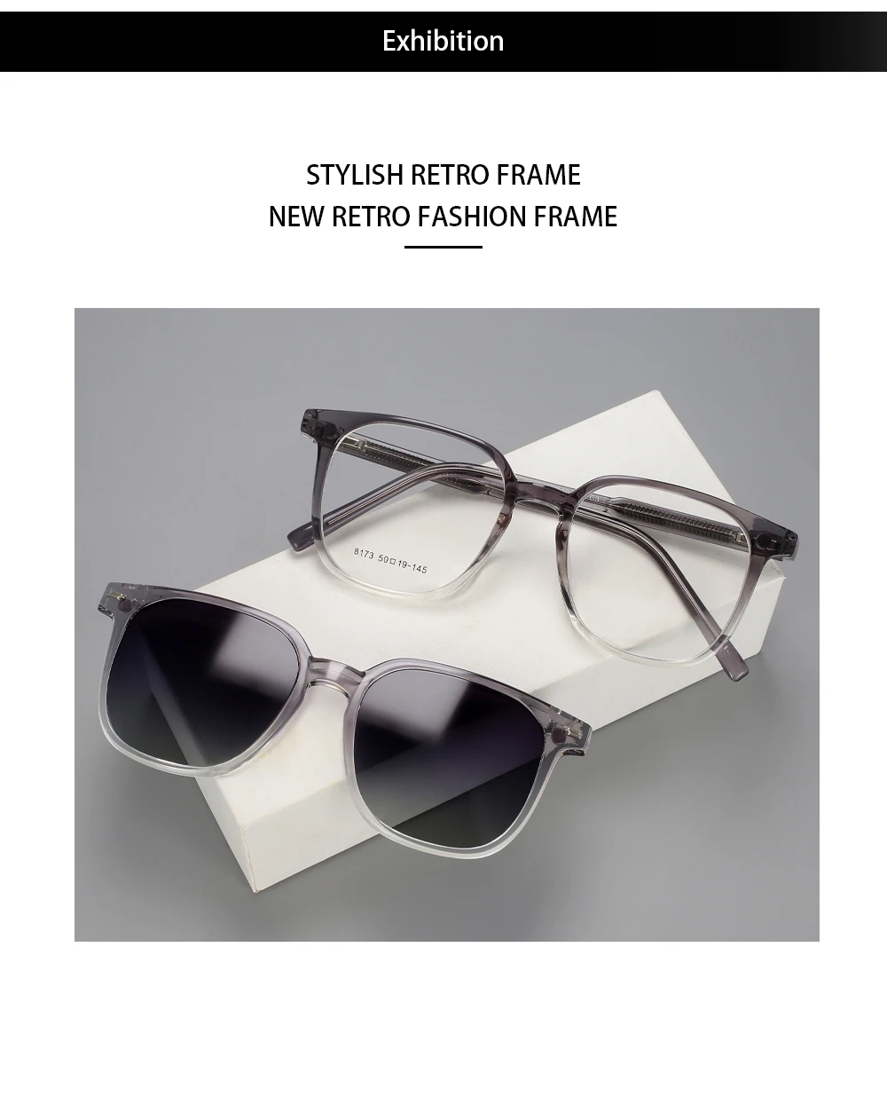 R56532 Damen quadratische Lesebrille 100 ~ 300 polarisierte Magnet clip Frauen Mode presbyopische Brille – Detail 5