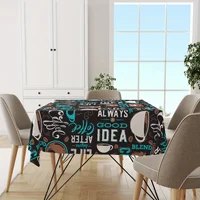1pc Coffee pattern Black Polyester Tablecloth, Oilproof&Waterproof Tablecloth Rectangular Table Decoration Kitchen table cover 2