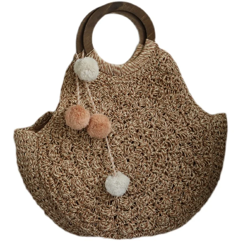 Fashion New Summer Womens Handbag Handmade Straw Woven Bag Simple Woven Straw Bag Japanese Versatile Leisure Travel Vacation Bag