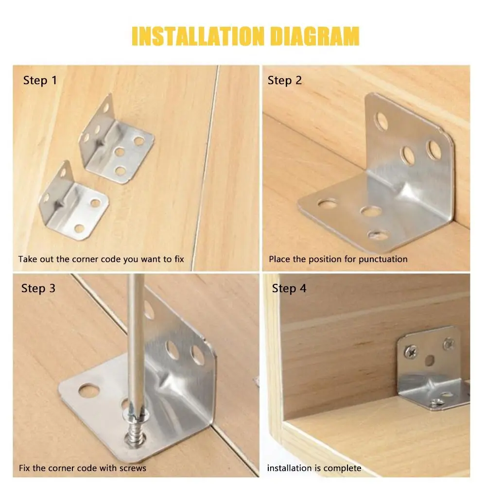 Description Picture 2 of item5Pcs/set Furniture Corner Connector Corner Bracket Right Angle Support Stainless Steel L-shaped Corner Stand Supporting
