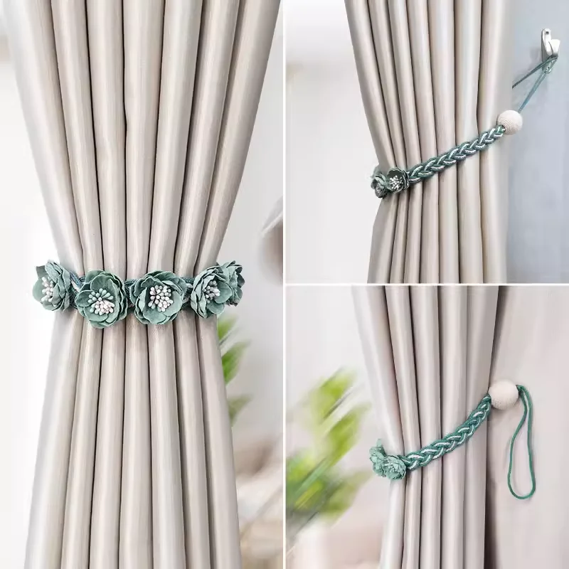 Simple handmade cotton rope curtain tiebacks with magnetic clasps, suitable for living room and bedroom home decoration.