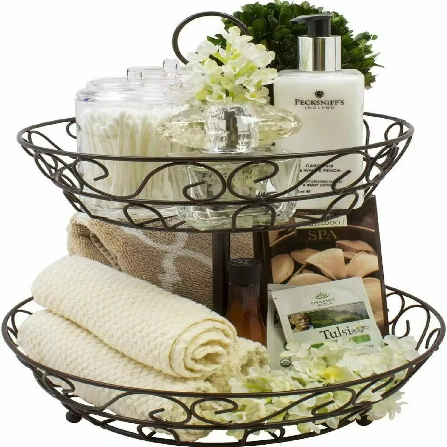 2 Tier Fruit Bowl Tray Countertop Holder Iron Stand Vegetable Snack Rack