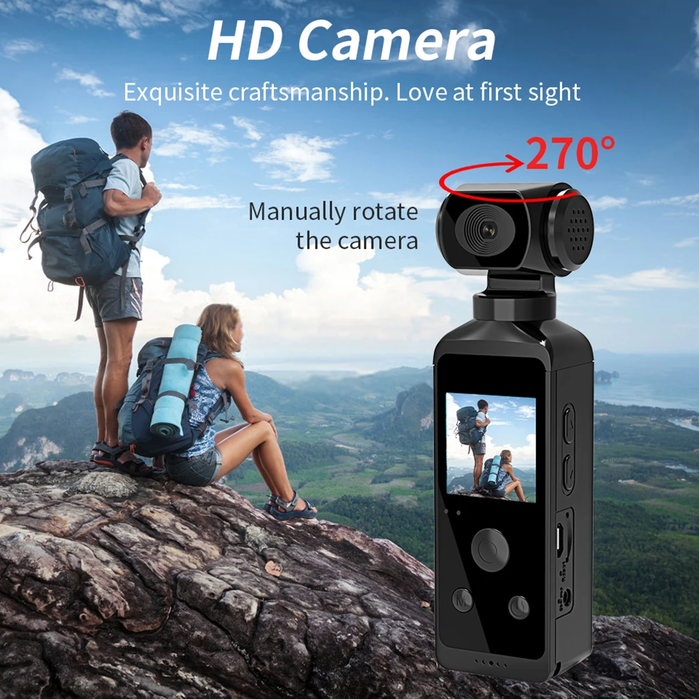 4K Ultra HD Pocket Camera Rotatable Vlog Wifi  Sports Cam Waterproof Case Helmet Travel Bicycle Driver Recorder 4