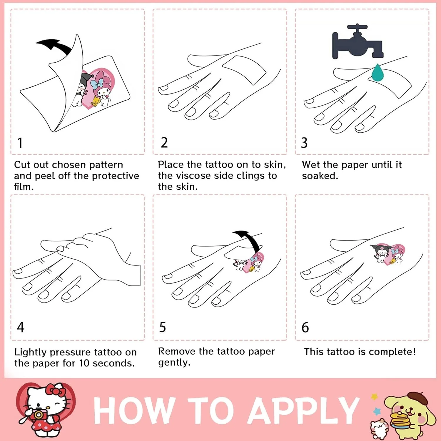 Hello Kitty 헬로 키티 방수 야광 문신 스티커, 여아용 DIY 일기 문구 스티커, 어린이 장난감 선물, 파티 호의