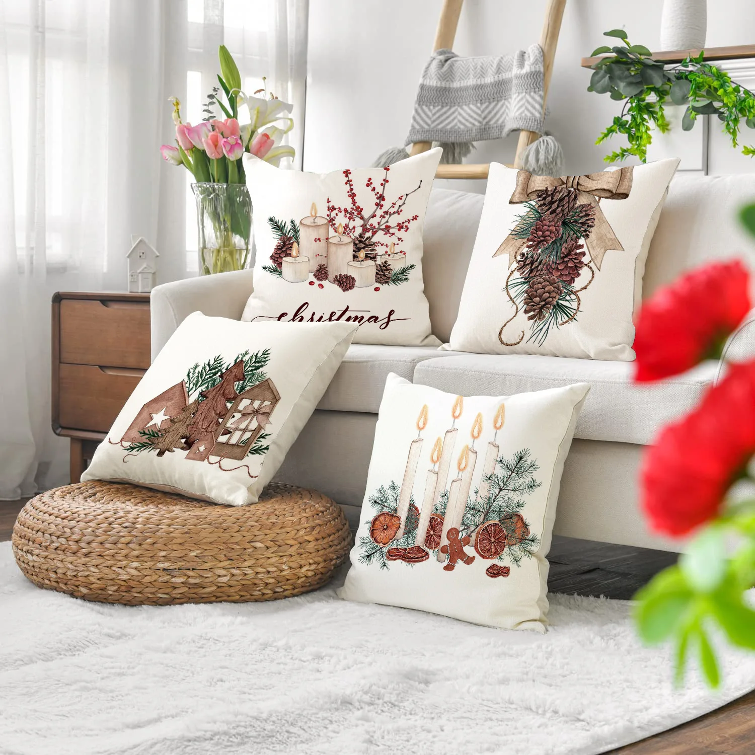 

Xmas Garland Cushion Cover Snowman Winter Pillow Case Christmas Pillow Cover Sofa Bed Bedroom Luxury Decor Living Room Bed B0289
