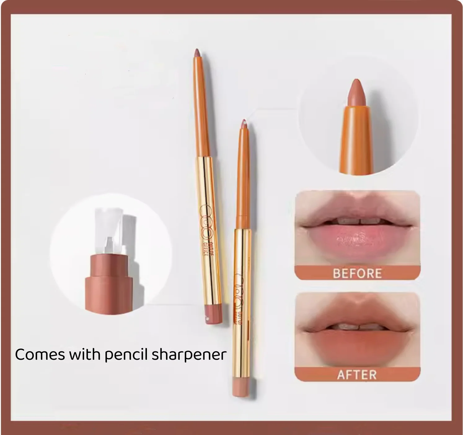 OUT OF OFFICE OOO lipliner matte long-lasting lipstick lip plumping lip pencil outlines with Sharpener Nude Makeup Cosmetics 3