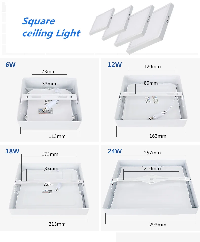Description Picture 5 of itemSquare LED Ceiling Light Cool White Led Surface Mounted  Ceiling Downlight 6W/12W/18W/24W Bedroom Hallway Toilet Lighting