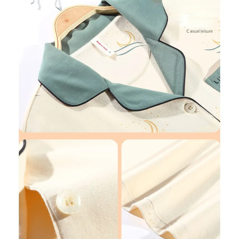 2024 New Women Cotton Pajama Double-sided Spring Autumn Sleepwear Sweet Long-sleeved Homewear Cardigan V-neck Loose Loungewear