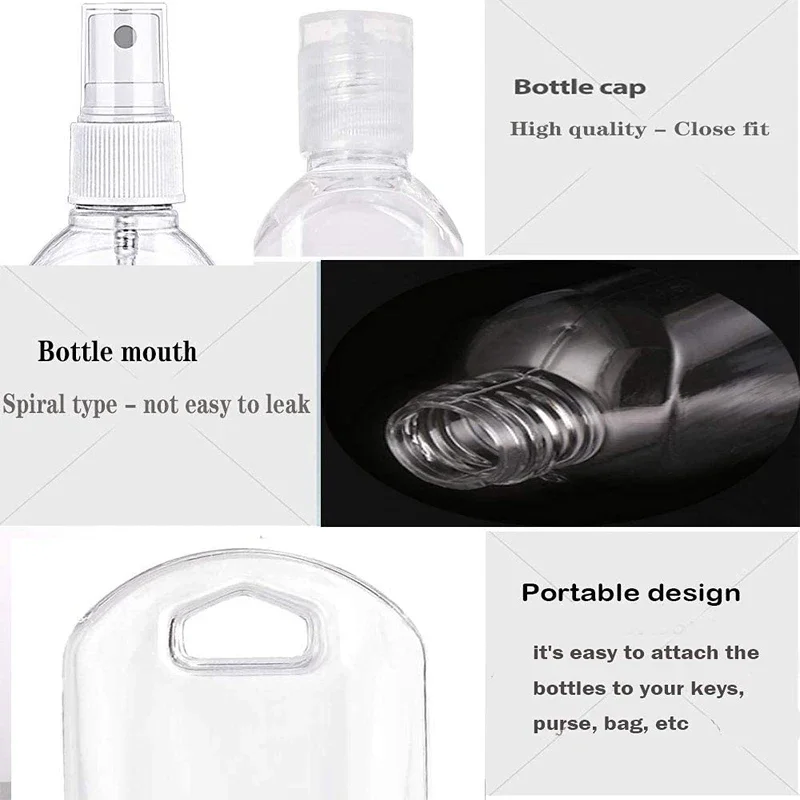 Lot De 10 Bouteilles De Voyage Transparentes Rechargeables Avec Clips Pour Désinfectant Pour Les Mains, Pour L'extérieur, Les Voyages, Les Voyages D'affaires (50 Ml