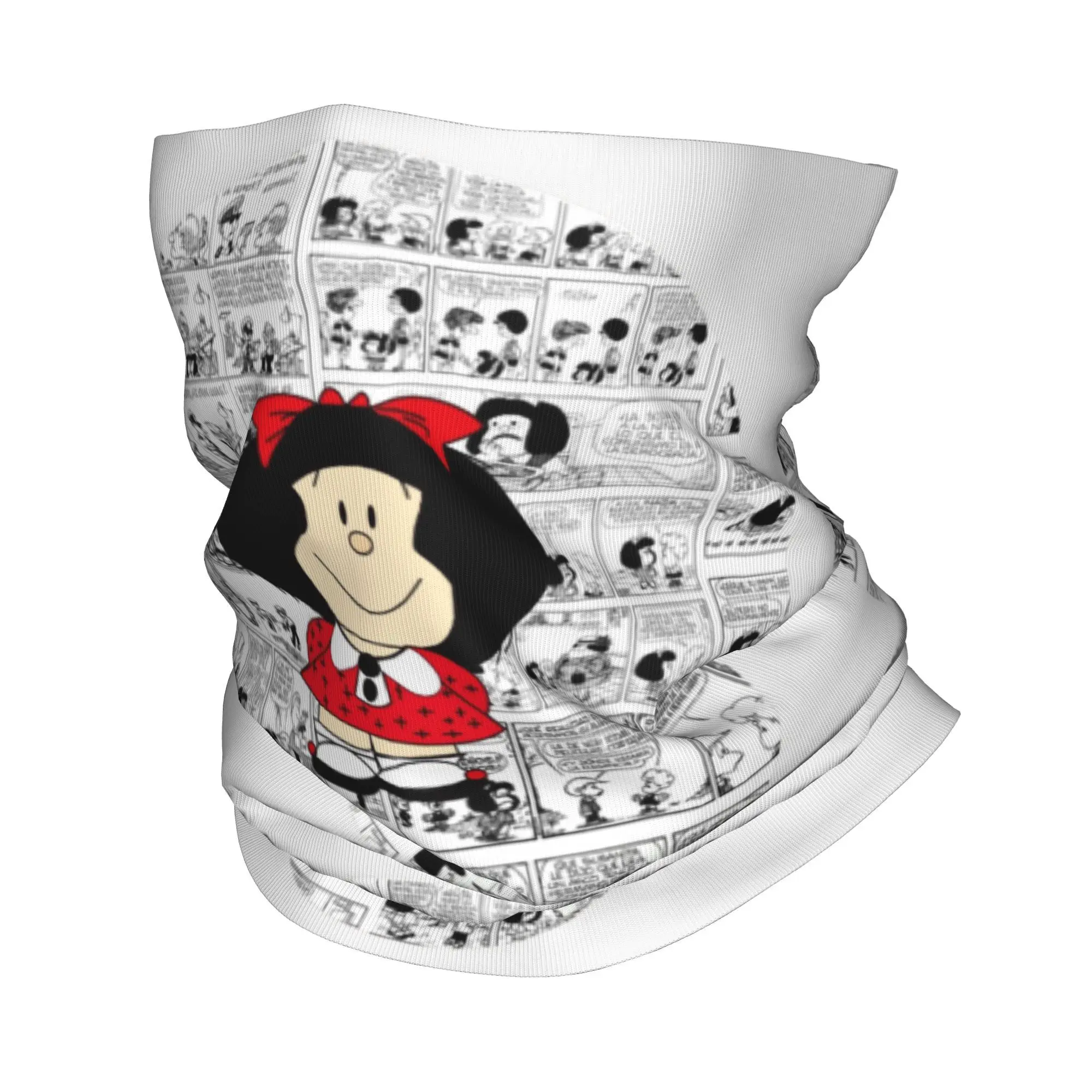 Mafalda Cartoon Quino Comics Bandana Neck Gaiter Windproof Face Scarf Cover Women Men Headband Tube Balaclava