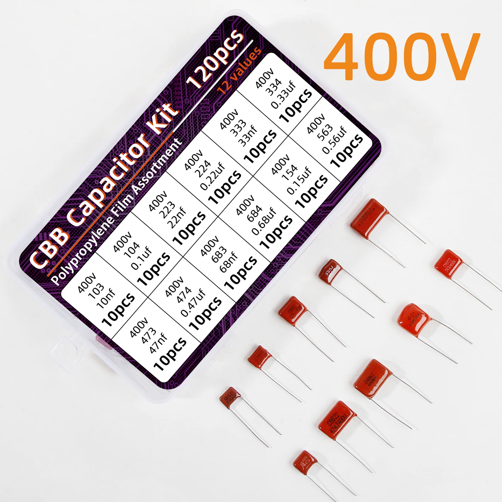 CBB Capacitor Assortment Kit 120pcs Metallized Polypropylene Film Capacitors