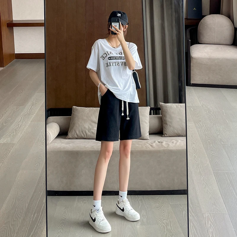 Women Shorts Traf High Waisted Loose Wide Leg Short Pants Women Clothing Booty Shorts Waffle Fabric Y2K Korean Fashion CICHENG