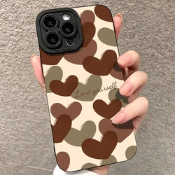 Cream Base Coffee Brown Heart Print Silicone Phone Case - Galaxy Note20 (HE - P9535)
