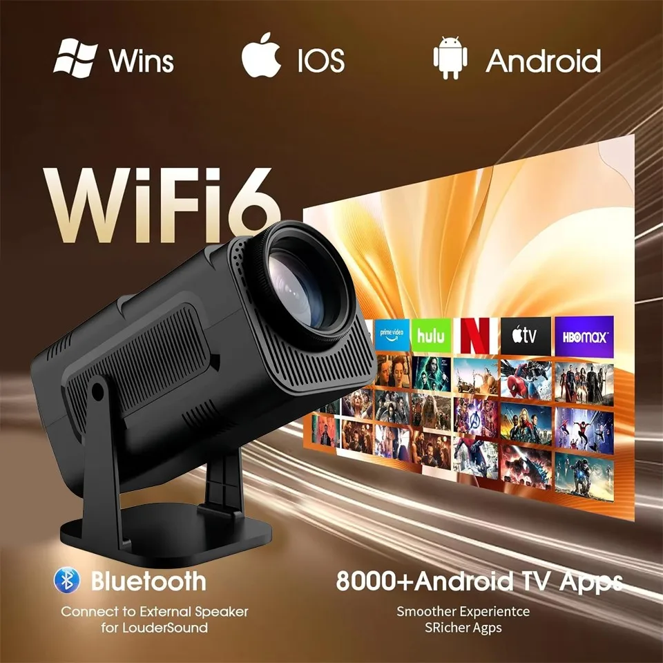 HY320 4K HD 프로젝터 1080P HD 290ANSI 안드로이드 11 휴대용 WiFi 6 BT5.0 야외 극장 HiFi 스피커 홈 시네마 프로젝터