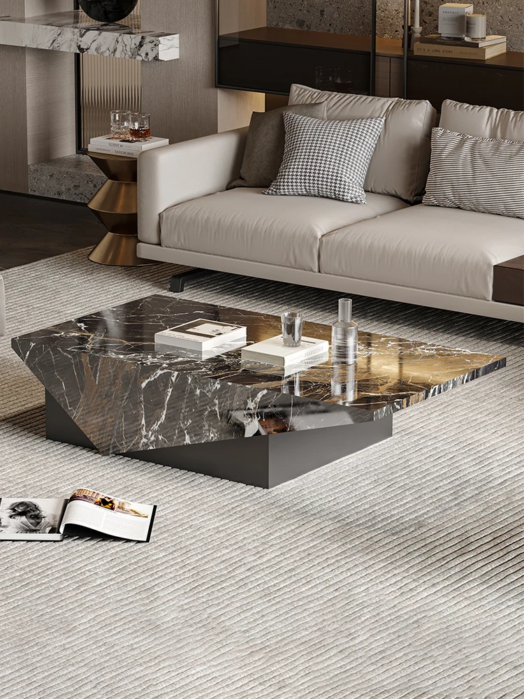 

Italian Minimalist Rectangular Rock Plate Coffee Table Living Room Light Luxury Modern Marble Combination