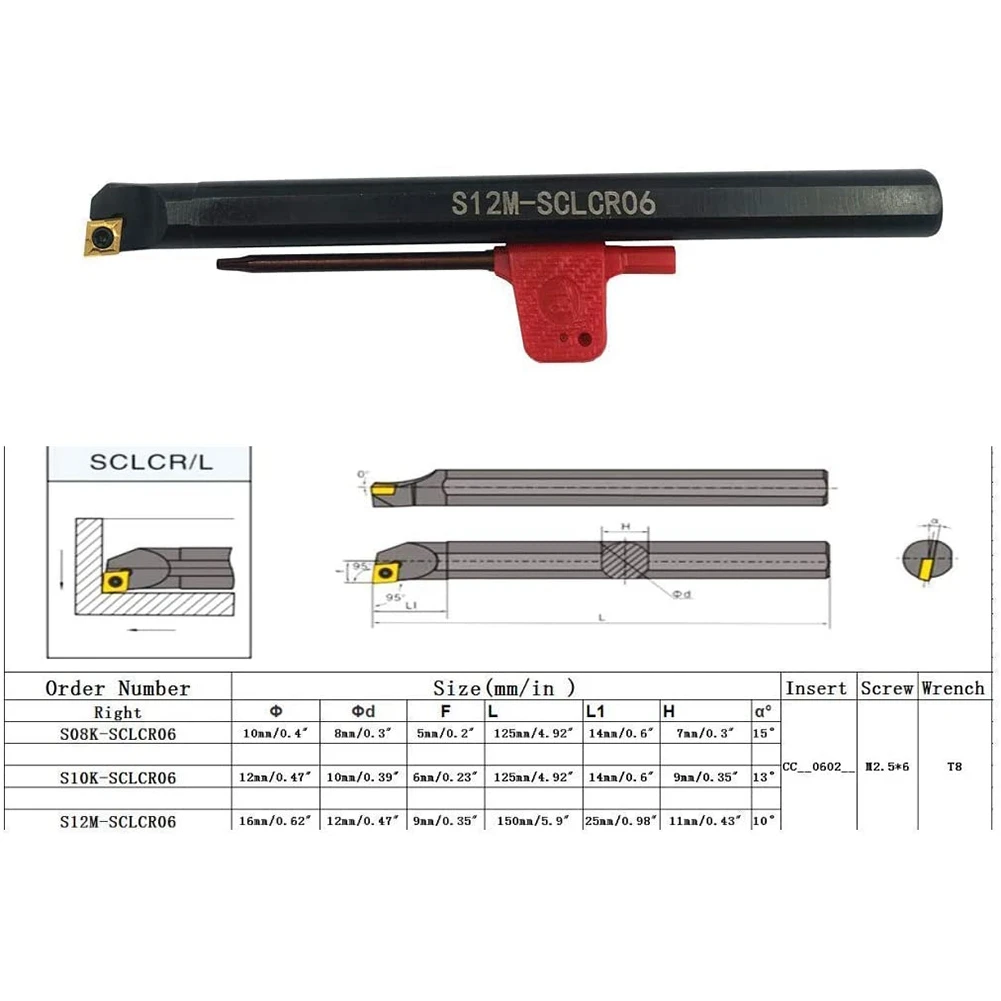 새로운 95도 S08K/S10K/S12M-SCLCR06 내부 터닝 보링 바 CCMT060204 강철 부품 가공용 초경 인서트