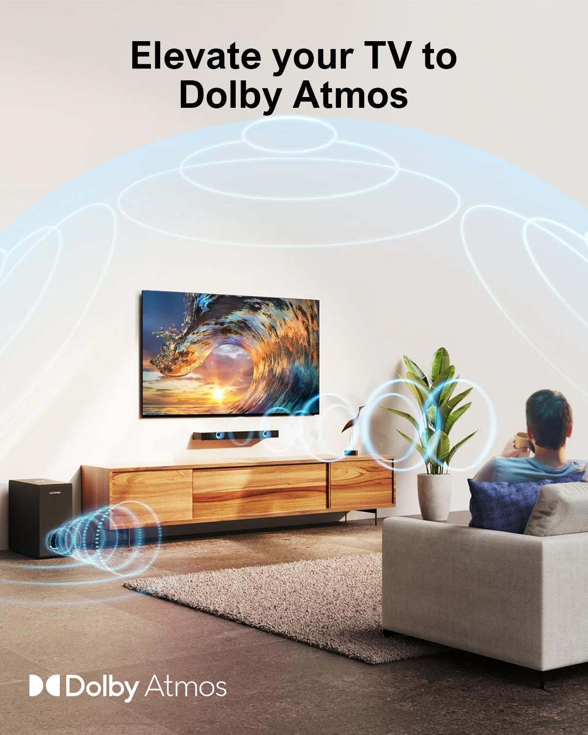 ULTIMEA Dolby Atmos 2.1 Sound Bar with Subwoofer