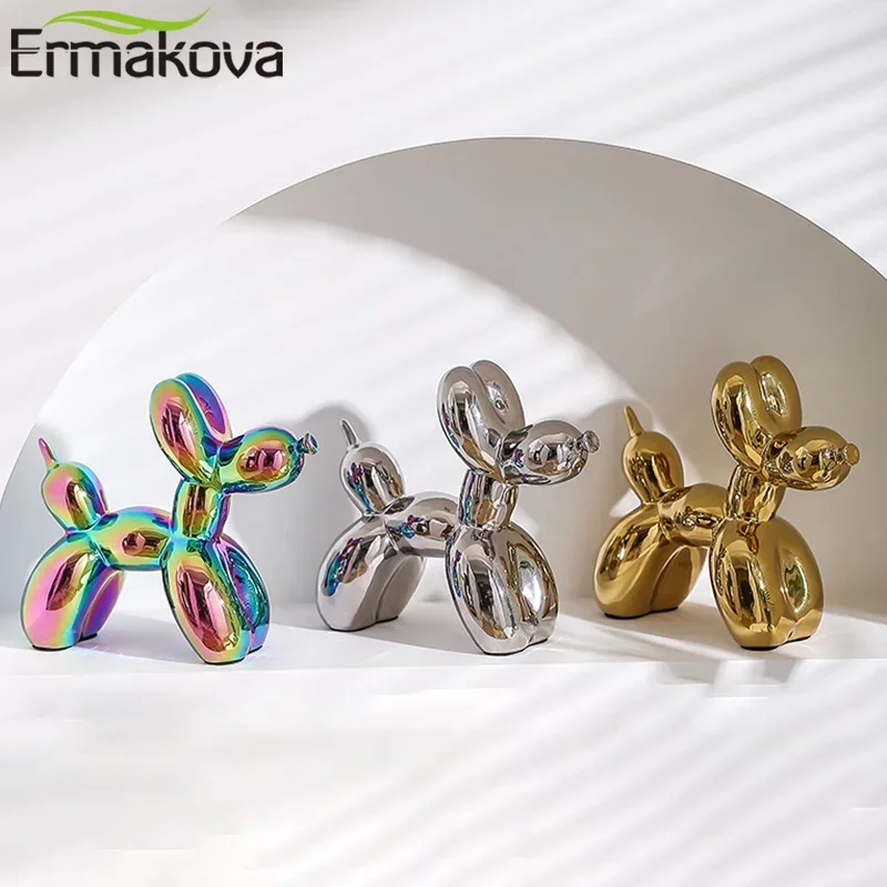 ERMAKOVA 11cm Creative Balloon Dog Abstract Ceramic Ornament Sculpture Study Room Statue Home Office Accessories Decoration Gift