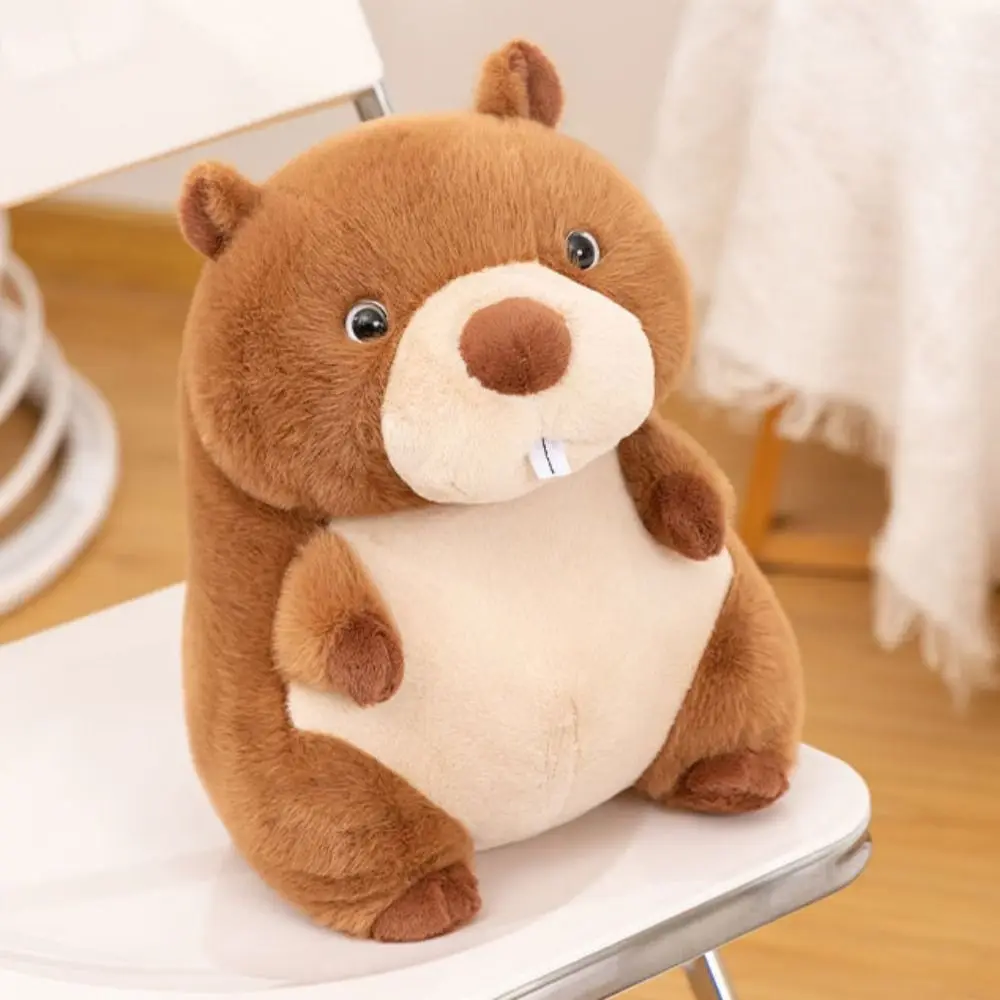 Simulation Groundhog Fluffy Interactive Stuffed Cartoon Groundhog Doll Soft PP Cotton Chubby Marmot Stuffed Decoration Gifts