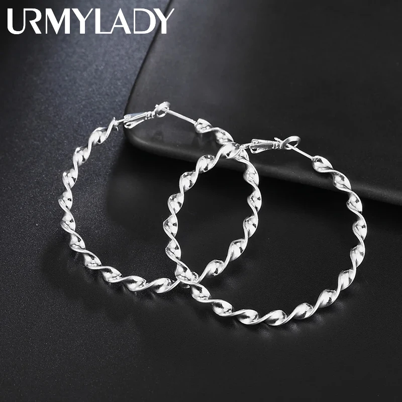 

925 Sterling Silver Hoop Earrings High Quality Big Circle Round Fashion Women Party Jewelry Nice Wedding 4.5CM Free Shipping