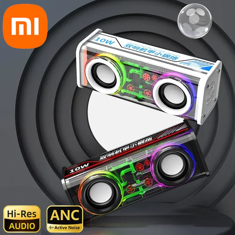 Iconic Brand V8 Transparent Mecha Speakers Bluetooth 5.0 Wireless Double Bass Diaphragm Subwoofer Music TWS RGB Light Loudspeaker