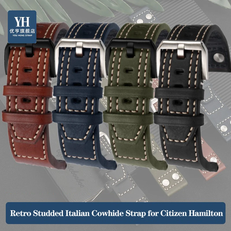 Retro Con Chiodi Di Salice Cinturino Per Orologio In Pelle Bovina Italiana Per Citizen Hamilton Seiko Iwc Cinturino Vintage Cinturino Marrone Da Uomo 