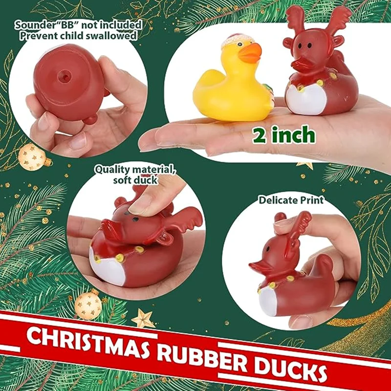 Christmas Theme Rubber Ducks  Funny Ducks Pool Set Water Toys Party Favors Bathtub Toys For School Carnivals Outdoor Play 2