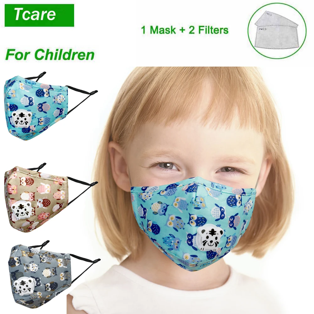

Tcare Mouth Mask Children Kids Pure Cotton Face Mask PM2.5 Respirator with Cartoon Animal Breath Valve Fits 3-15 Years Old Kids