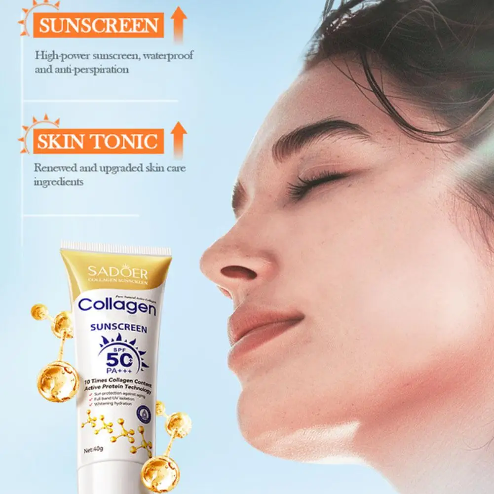 SADOER Collagen Sunscreen UV Protection Cream Moisturizing Brightening SPF Formula Lightweight Non-Greasy Skin Care 1/3/5PCS
