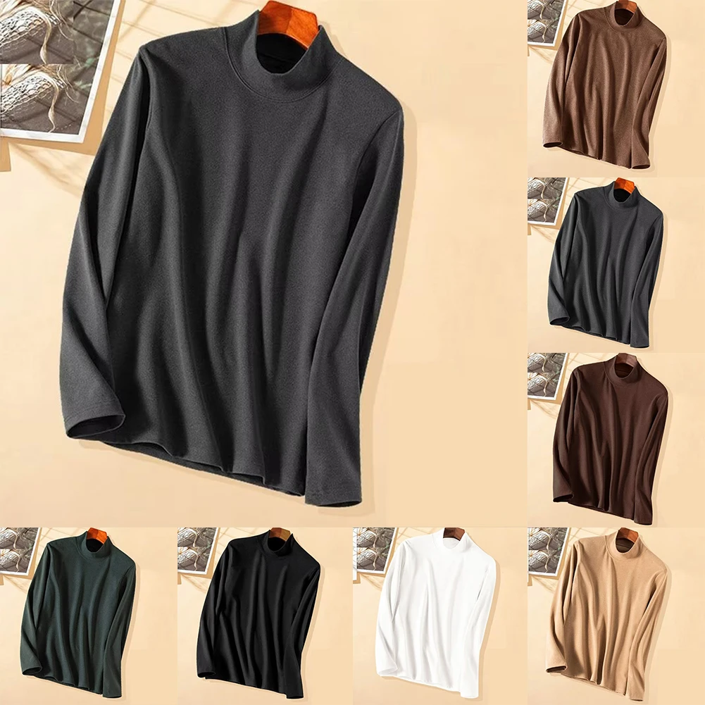 

Мужская теплая Базовая футболка с ложным воротником, Однотонная рубашка, пуловер, Топ с длинным рукавом, мужская верхняя одежда, облегающий эластичный модный свитер, лидер продаж на зиму