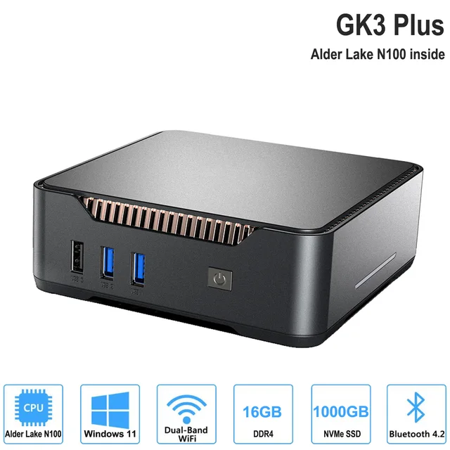 GK3V Plus Мини-ПК Геймер Intel Alder N100/N95 Celeron N5095 8 ГБ/16 ГБ DDR4 512 ГБ Windows 11 Pro Dual HD VGA Компьютер Linux NUC 1