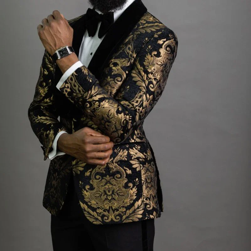 Floral Jacquard Men's Blazer for African Fashion Slim Fit