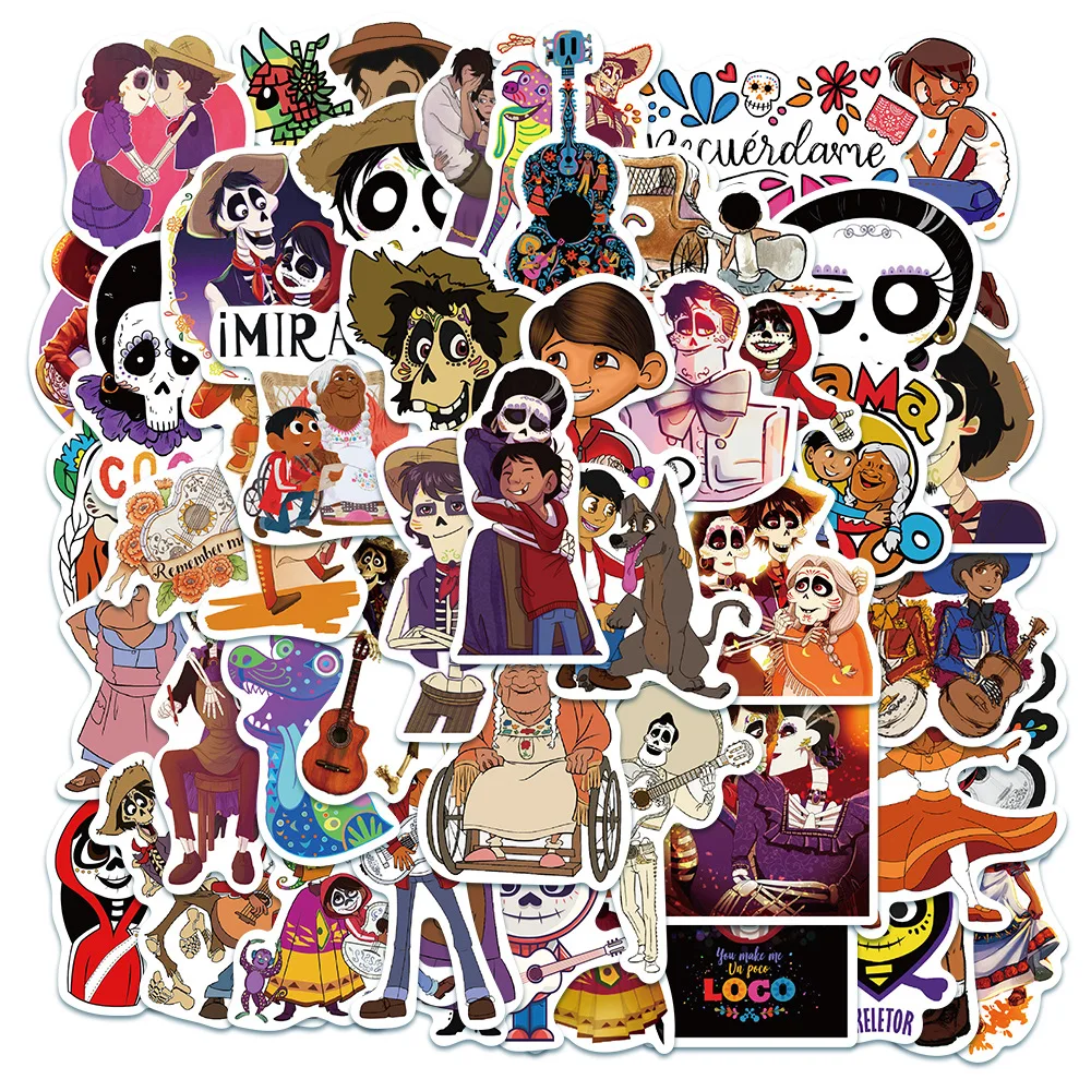 

10/30/50pcs Disney Movie Miguel Riveras Coco Stickers Hector Rivera Sticker for Guitar Laptop Skateboard Kid Cartoon Decals Toy