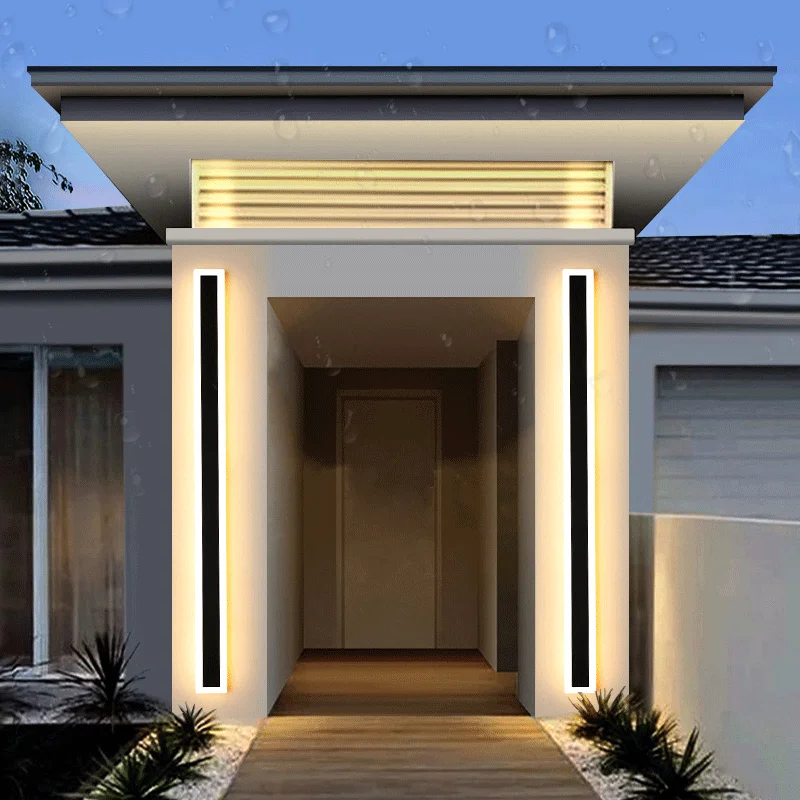 Long LED Wall Light Modern Strip Wall Light Fixture Stainless Steel Exterior Waterproof Wall Lamp Sconce For Outdoor House Garden Porch Patio Deck
