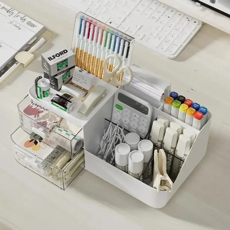 Organizer da scrivania a cassetto, contenitore multi-scomparto per cosmetici e cancelleria, scaffale organizer per ufficio, studio e camera da letto - immagine 4