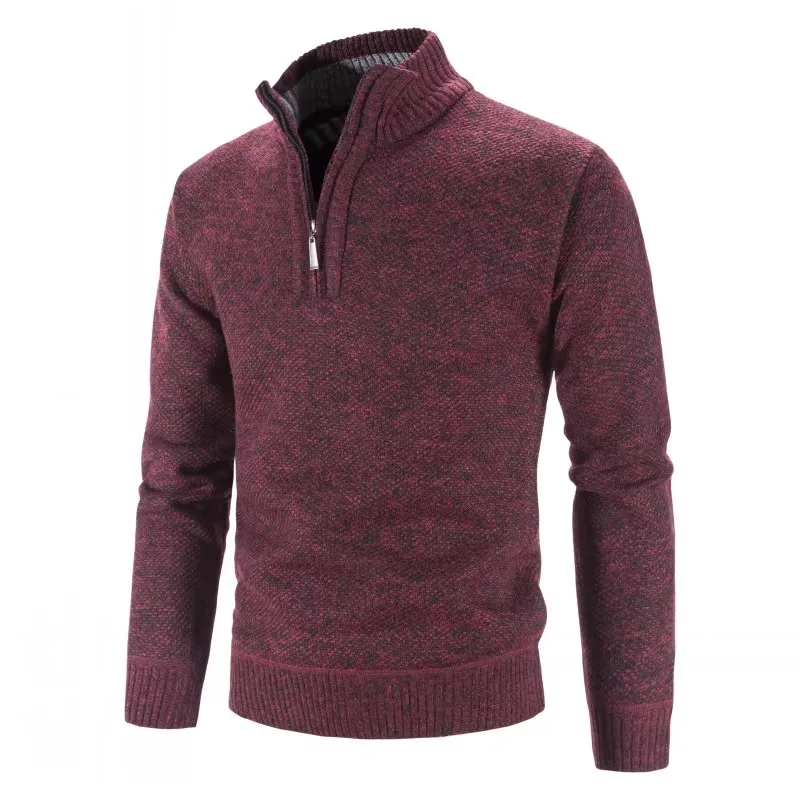 Autumn Winter Thick Knitted Sweater Men Pullovers Solid Color Zipper Mock Neck Slim Fit Knit Pullovers Men Causal Sweater Man 5