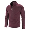 Autumn Winter Thick Knitted Sweater Men Pullovers Solid Color Zipper Mock Neck Slim Fit Knit Pullovers Men Causal Sweater Man 5