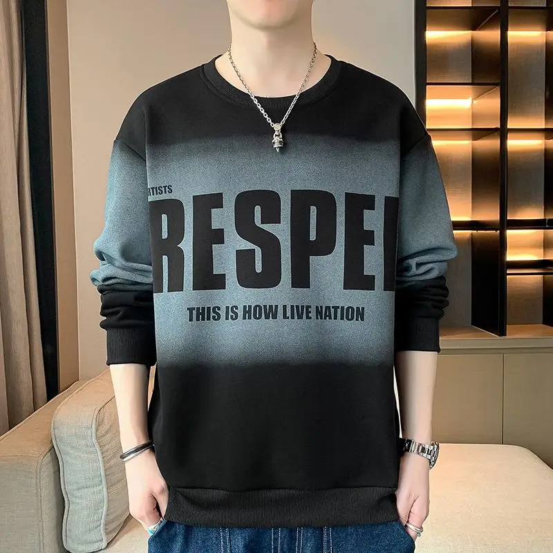 Fashion O-Neck Loose Printed Letter Casual Sweatshirt Men's Clothing 2023 Autumn New Oversized Korean Tops All-match Sweatshirts